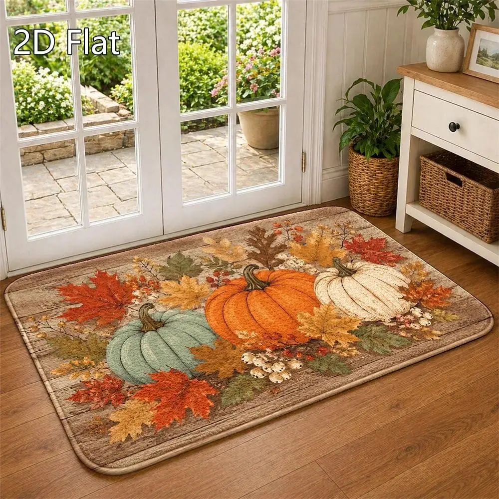 Pumpkin Crow Doormat Cute Autumn Hello Fall Sunflower Maple Leaves Welcome Mat Non Slip Entrance Rug Ground Carpet Bedroom