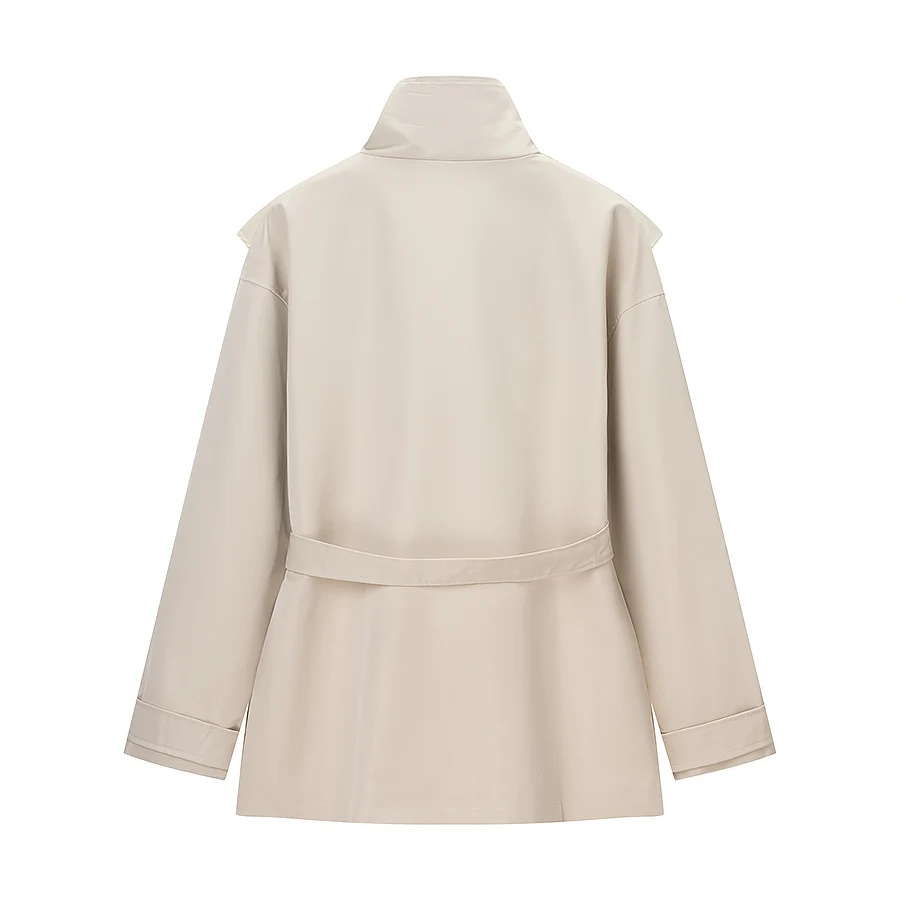 Giacca a vento moda donna collo alto bottoni manica lunga giacca monopetto Lady Street Trench con colletto alla coreana