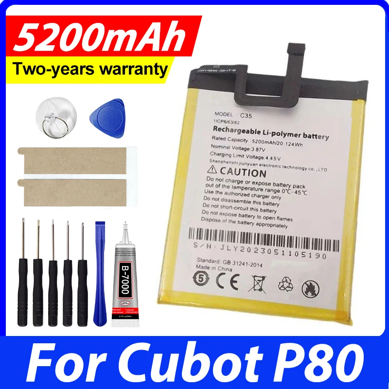 NEW For Cubot P80 P60 Mobile Phone Battery High Quality 5200mAh Replacement Batteries With Tools