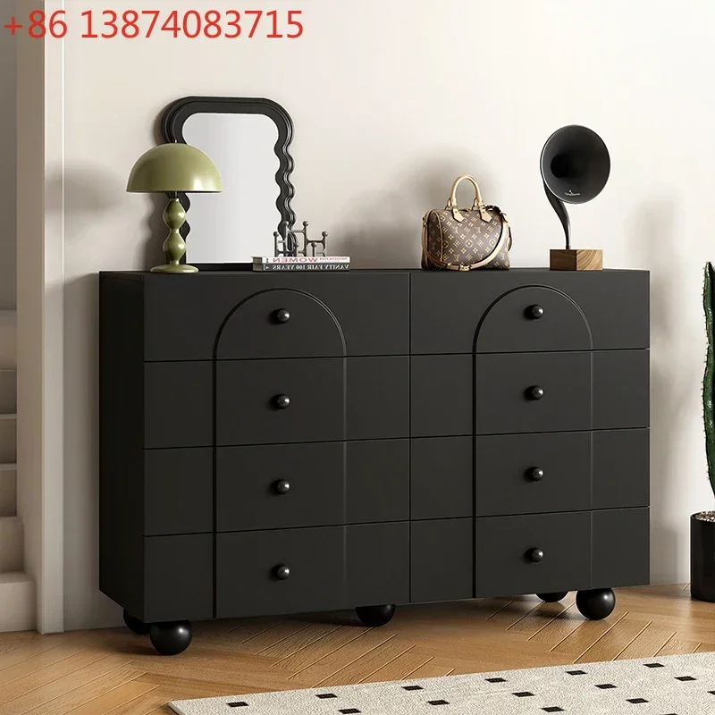 

Retro minimalist black small apartment living room TV sofa side cabinet bedside storage locker