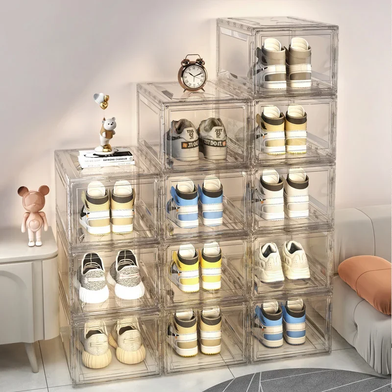 Assemblable Thickened Magnetic Side-opening Shoe Box, Transparent Front-opening Sneaker Storage Box, Shoe Wall, Shoe Organizer