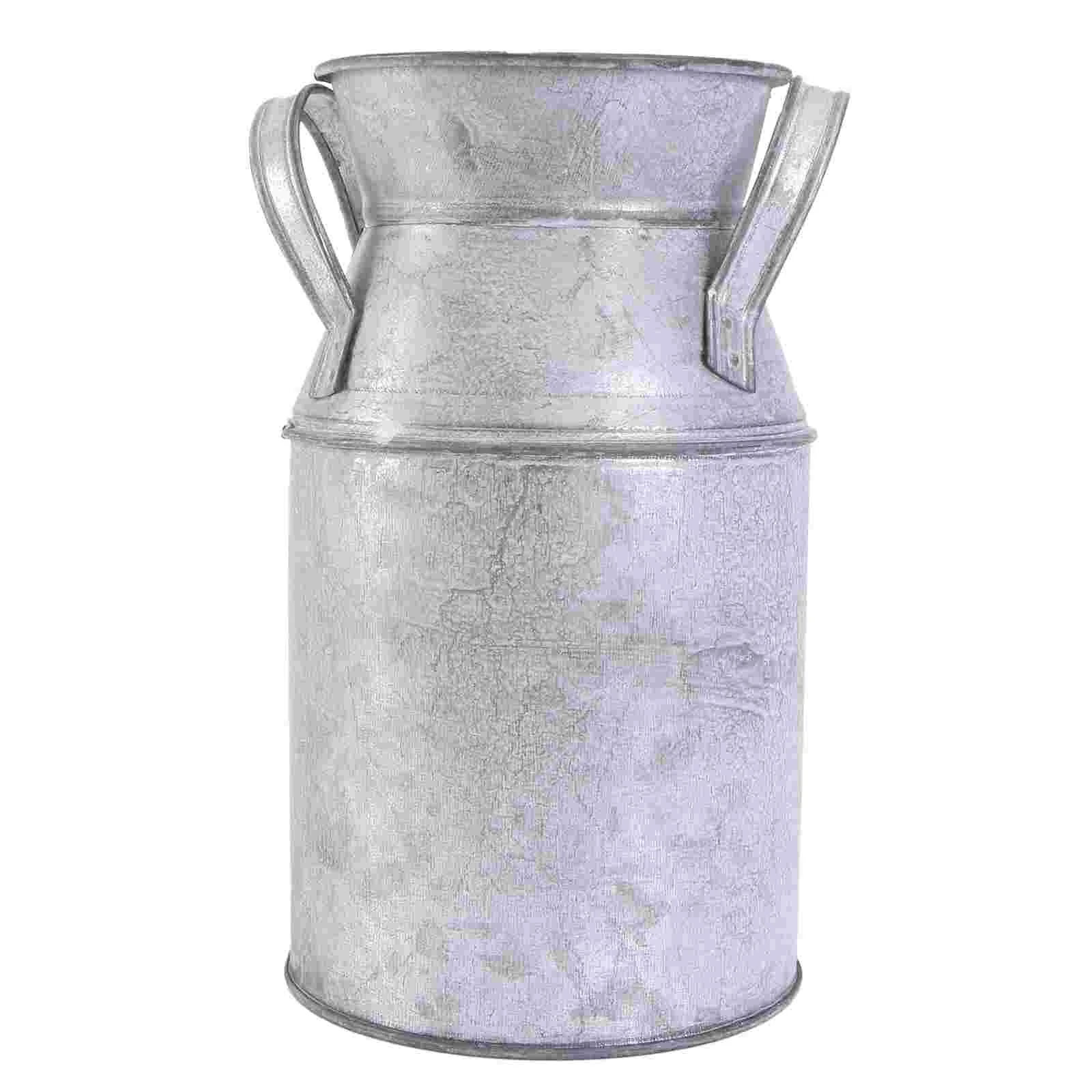 Vintage Iron Sheet Vase Retro Flower Bucket for Dried Fresh Stylish Home Decor Old Treatment White Tin Container 11