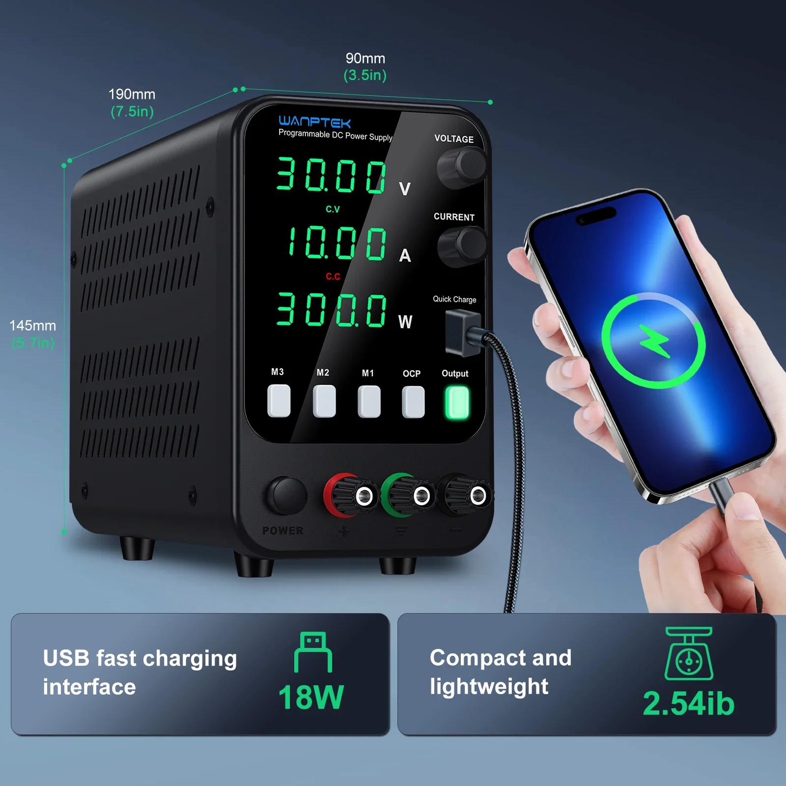 Wanptek Labor-Netzteil Einstellbar 30V 10A 300W 60V 5A 300W 120V 3A 360W mit 3 Datenspeicher-Sets OCP DC-Netzteil – Detail 4