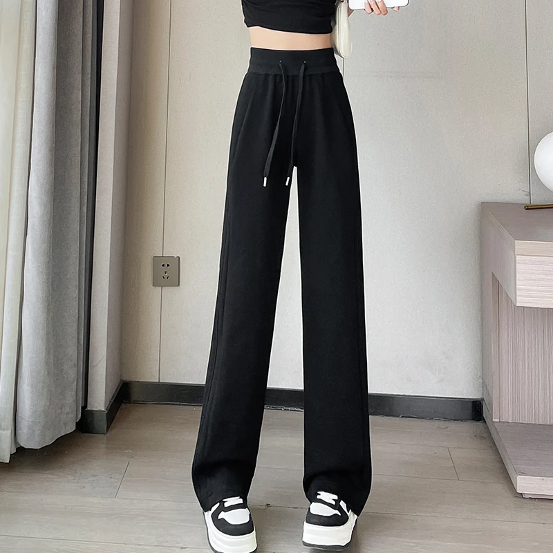 Women Straight Pants Elastic Loose Sport Sweatpants High Waist Workout Casual Long Trousers Female Streetwear Simplicity Pant