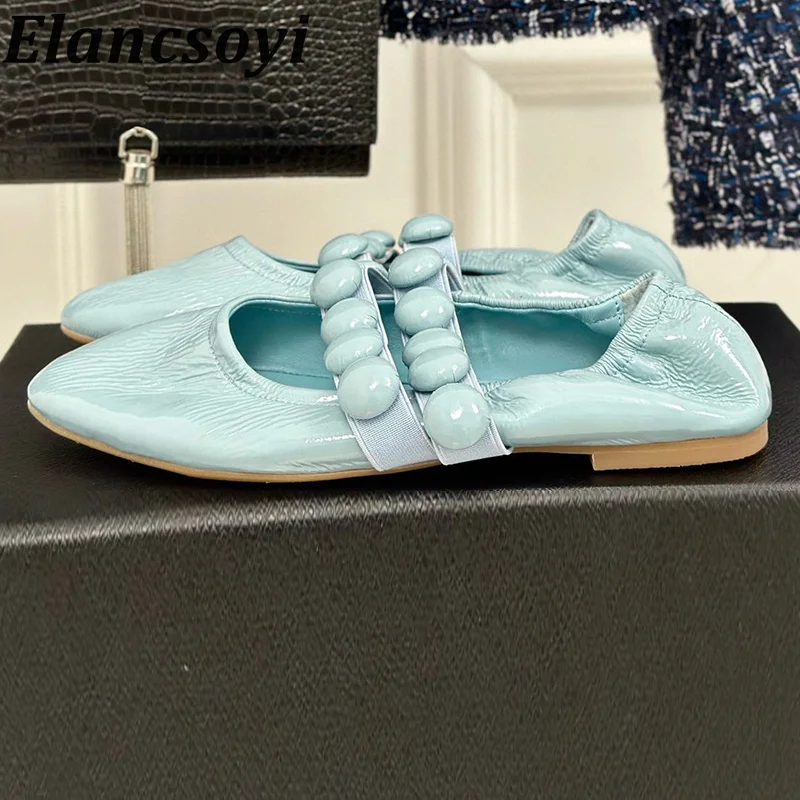 

Spring Autumn Round Toe Real Leather Soft Soled Ballet Shoes Women Pleated Elastic Bands Mary Jane Shoes Versatile Single Shoes