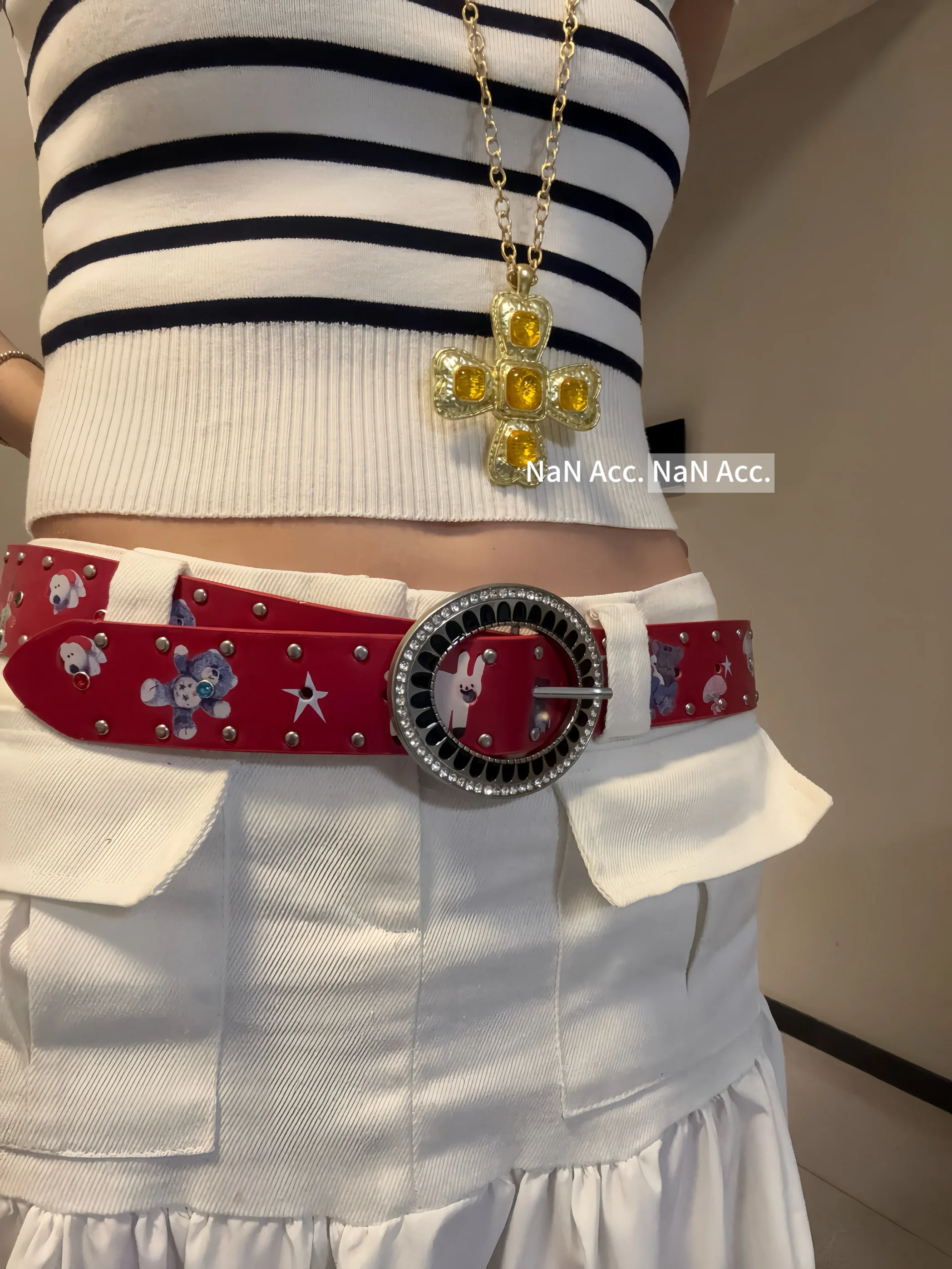 女性用キュートなy2kリベットバックルベルト