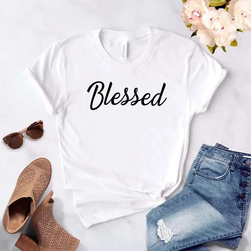 

Funny T Shirt for Lady Girl Tee Hipster Drop Ship Blessed Letters Print Women Tshirt Casual
