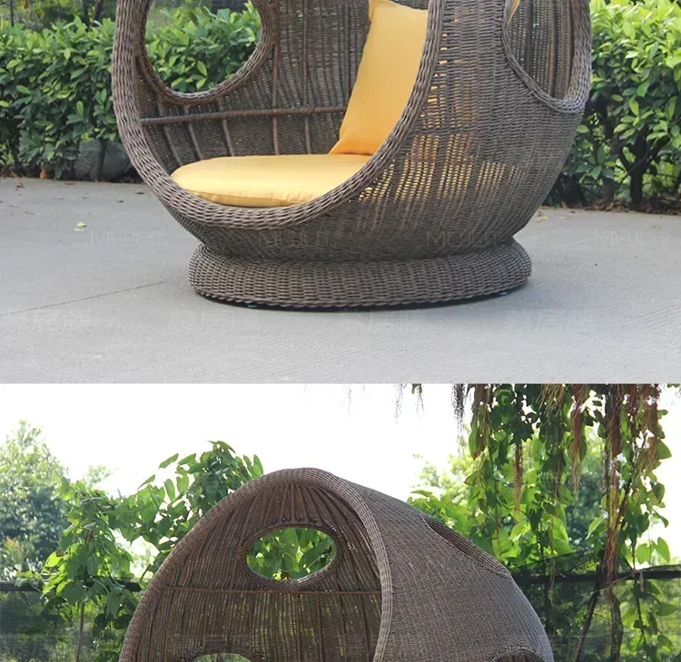 Sun Lounger Courtyard Outdoor Waterproof and Sun Protection Lying Bed Balcony round Rattan Outdoor Mushroom Bed Rattan Sofa