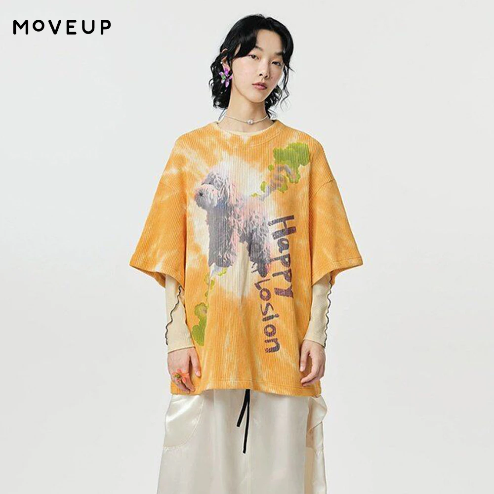 

MOVEUP Short Sleeved Round Neck T-Shirt 2026 Spring New Fun Contrast Color Puppy Letters Print Design Top For Women 124110538