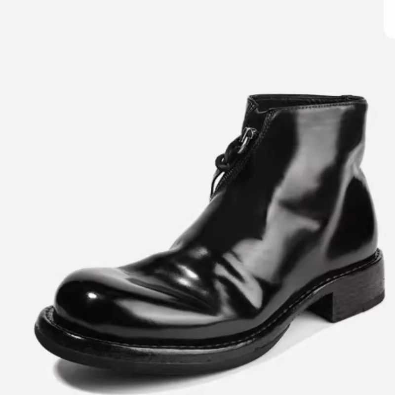 

Pure Handmade Washed Horseskin Chelsea Boots Shoes for Men's British Retro Horse Hip Leather Goodyear Side Zipper High Top Boots