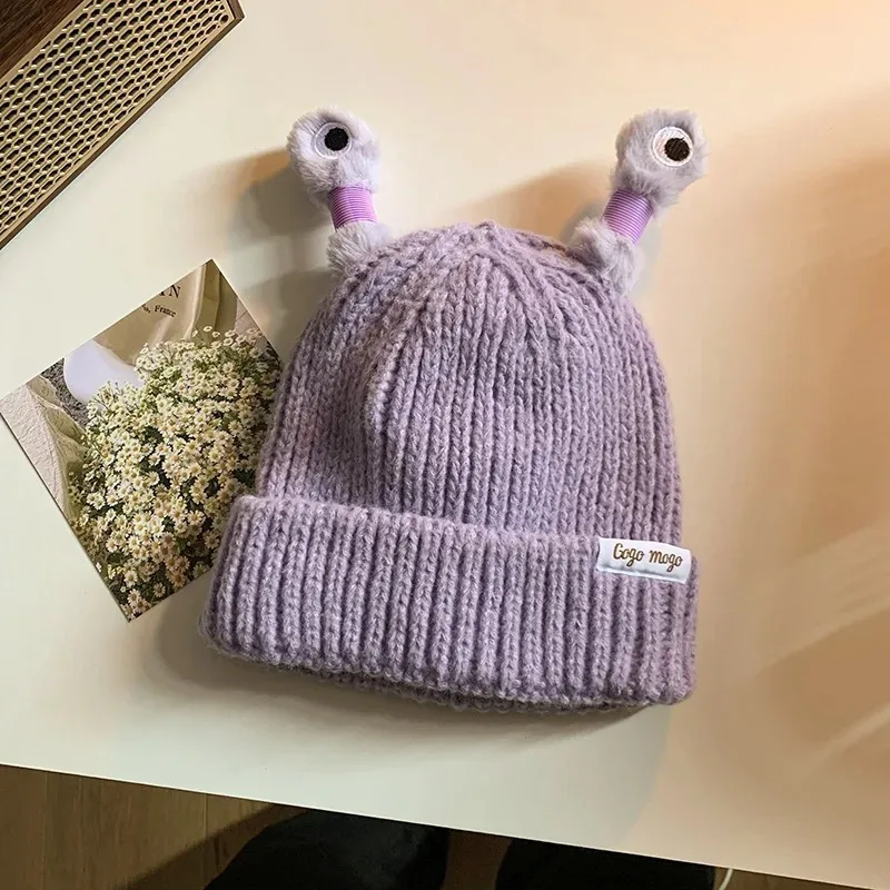 Niedliche Cartoon-schrullige lichtemittierende Tentakel-Strickmütze, Eltern-Kind-Modelle, warme Wollmütze, Augen, lichtemittierende Beanie, Monstermütze – Detail 9