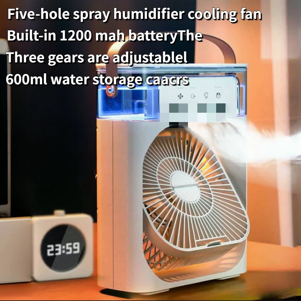 

Portable Fan Air Conditioner, Three Levels Adjustable, USB Electric Fan LED Night Light Water Mist 3-in-1 Air Humidifier fan
