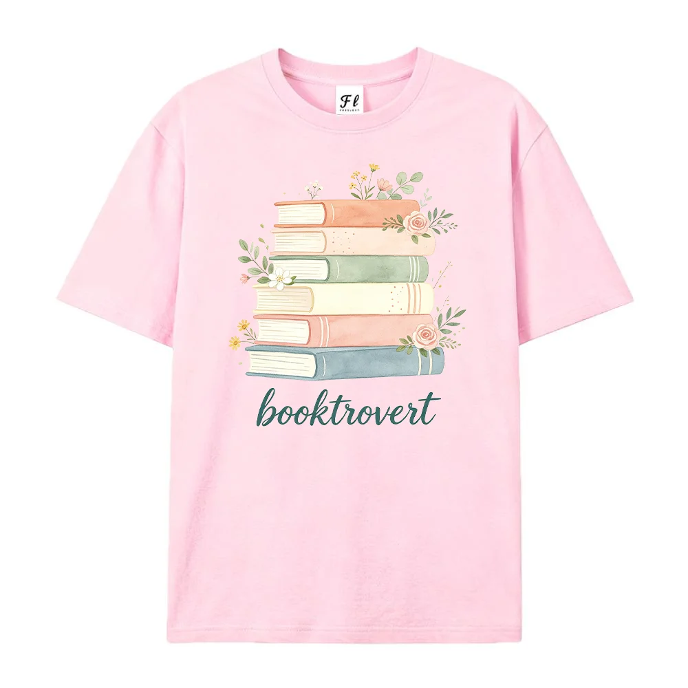 Women  Booktrovert Graphic T Shirt Oversized Short Sleeve Cotton Summer Floral Reader Gift Aesthetic White Harajuku Tees Tops