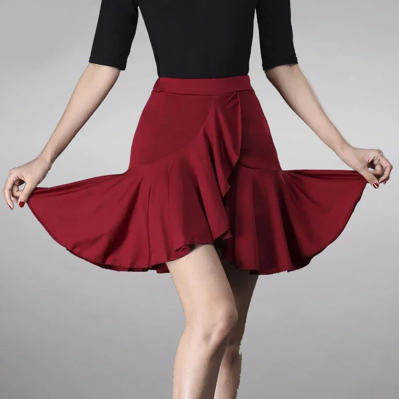 Damska spódnica do tańca latynoamerykańskiego, balowa, do rumby, samby, tanga, cha-chy, walca, z falbanami, spódnice typu wrap, odzież taneczna, kostium, strój do występów, dla dorosłych.