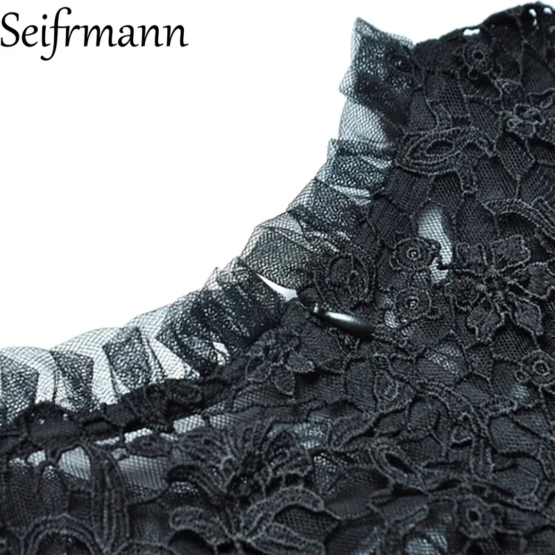 Seifrmann 2026 Frühling frauen Neue Mode Rundhals Laterne Langarm Spleißen Mesh Wasserlösliche Blume Taille Kleid
