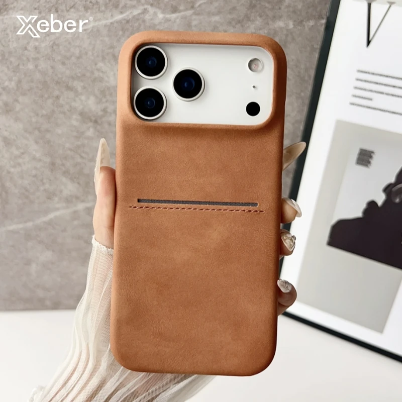 Luxe Zakelijke PU Lederen Textuur Matte Case Voor iPhone 17 Air 16 15 14 Plus 13 12 Pro Max portemonnee Creditcard Slot Achterkant