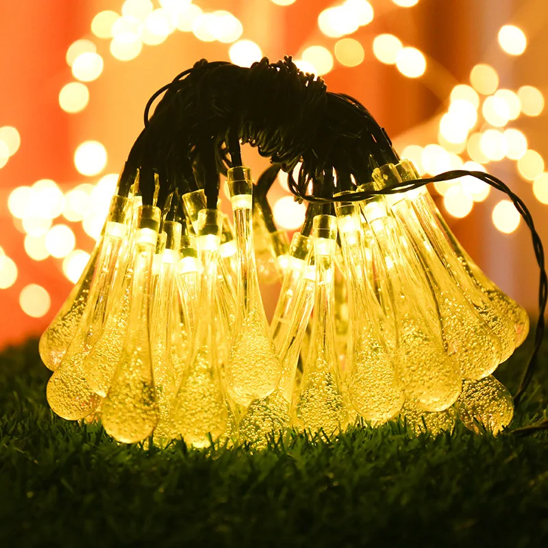 Solar Powered String Lights 20-200 LEDs Waterproof 8 Modes Water Drop Fairy String Outdoor Lighting Garden Holiday Paty Lights