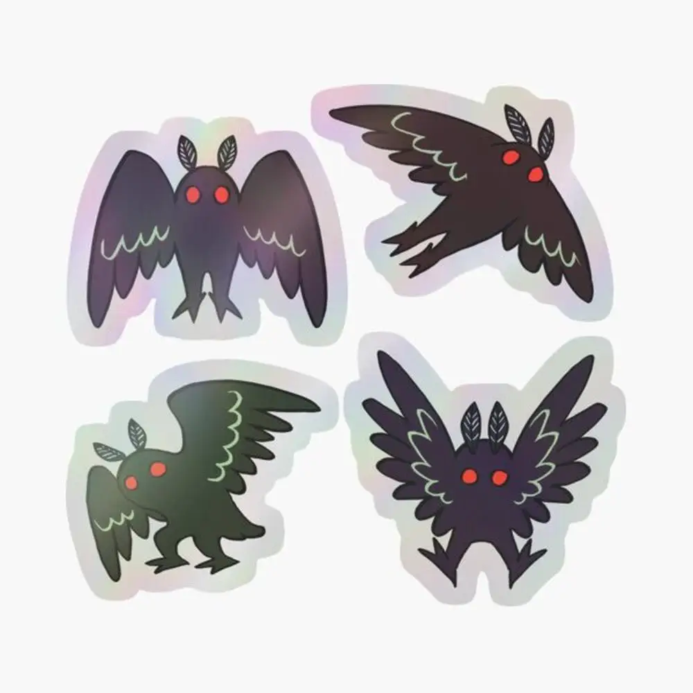 

Mothman Stickers - Set of 4 Holographic Sticker for Laptop Decor Bedroom Car Cute Cartoon Art Fashionable Public Suitcase