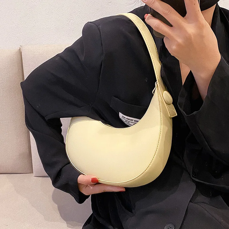 French Style Summer Handlebags For Women PU Leather Bags Female Fashion Armpit Bag Shopping Shoulder Bags Half Moon Underarm Bag dakota moon dakota moon 1 cd