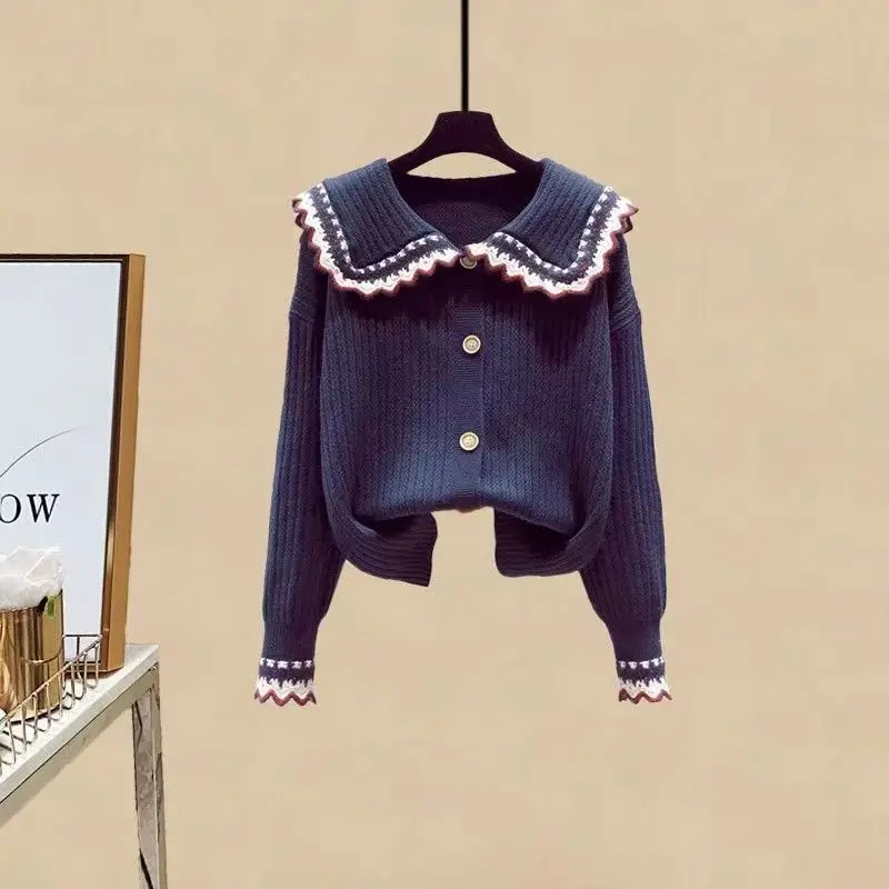 Women's Clothes Spring Autumn Outfits 2023 New Age Reducing Knitted Cardigan Sweater High Waist Mesh Half Skirt Two Piece Set