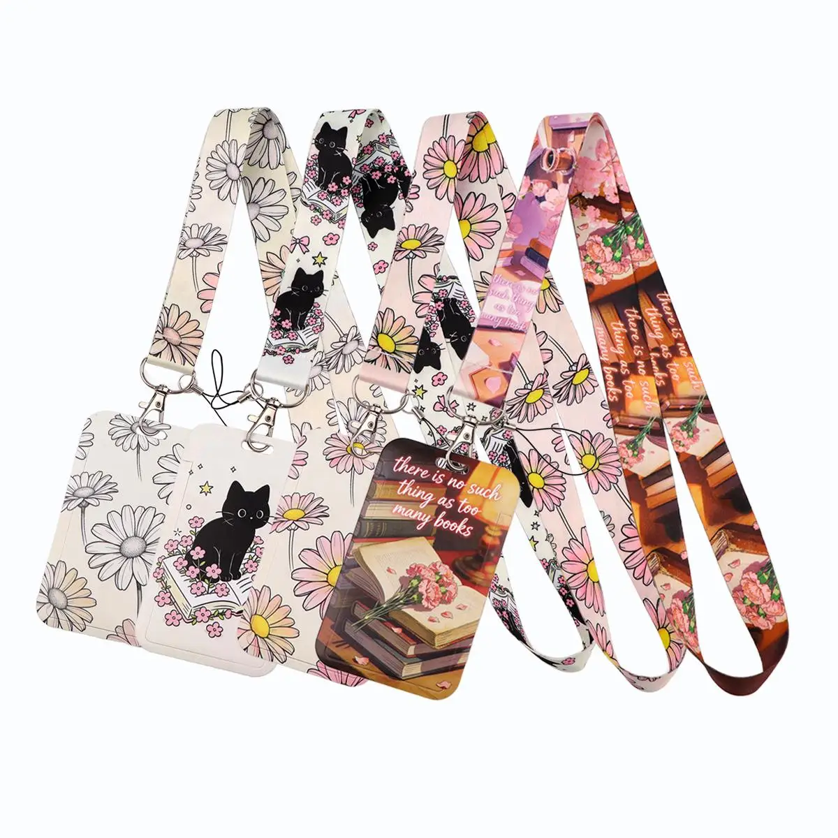 Vintage Daisy Flower Lanyard Reading Neck Strap Keychain ID Card Cover Badge Holder Mobile Phone Hang Rope Keyring Accessories