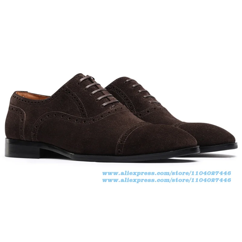 

Carved Design Suede Oxford Leather Shoes Men's Shoes Lace-Up Dress Shoes Wear-Resistant Trendy Luxury Handmade Shoe Men's Shoes
