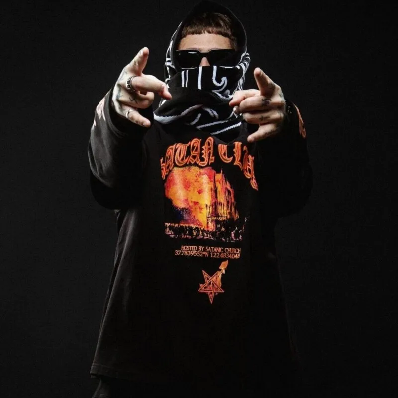 Inverno Donna Sciarpe di lavoro a maglia Satan Club Grafica Harajuku Hip Hop Uomo Unisex Scialle caldo Sciarpe Gotico Kpop Y2K Sciarpa streetwear