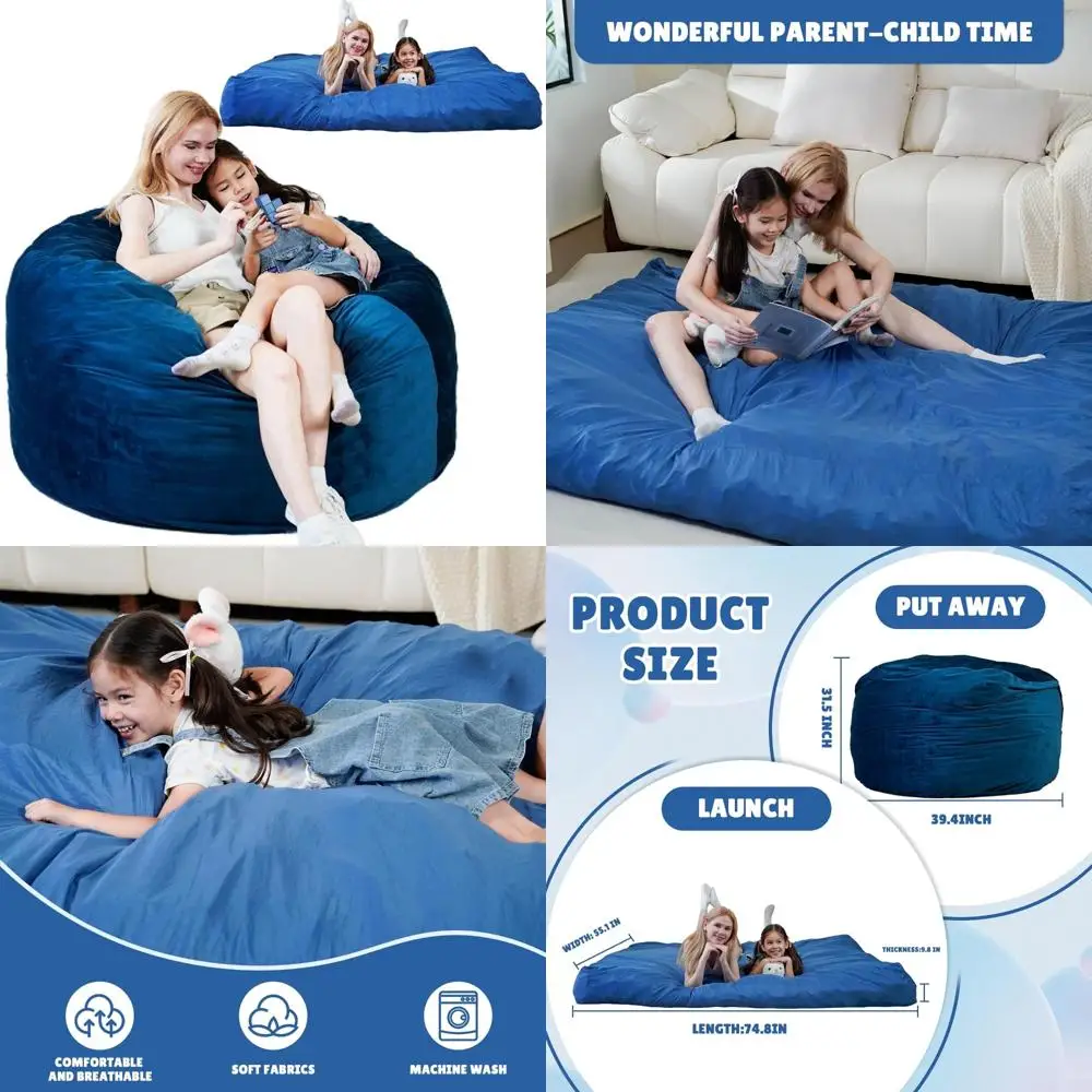 

Adult 6FT Convertible Bean Bag Chair with Memory Foam, Giant Bean Bag Sofa for Lazy Comfort