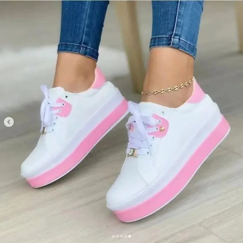 White Shoes Women Fashion Round Toe Platform Shoes Size 43 Casual Shoes Women Lace Up Flats Women Loafers Zapatos Mujer