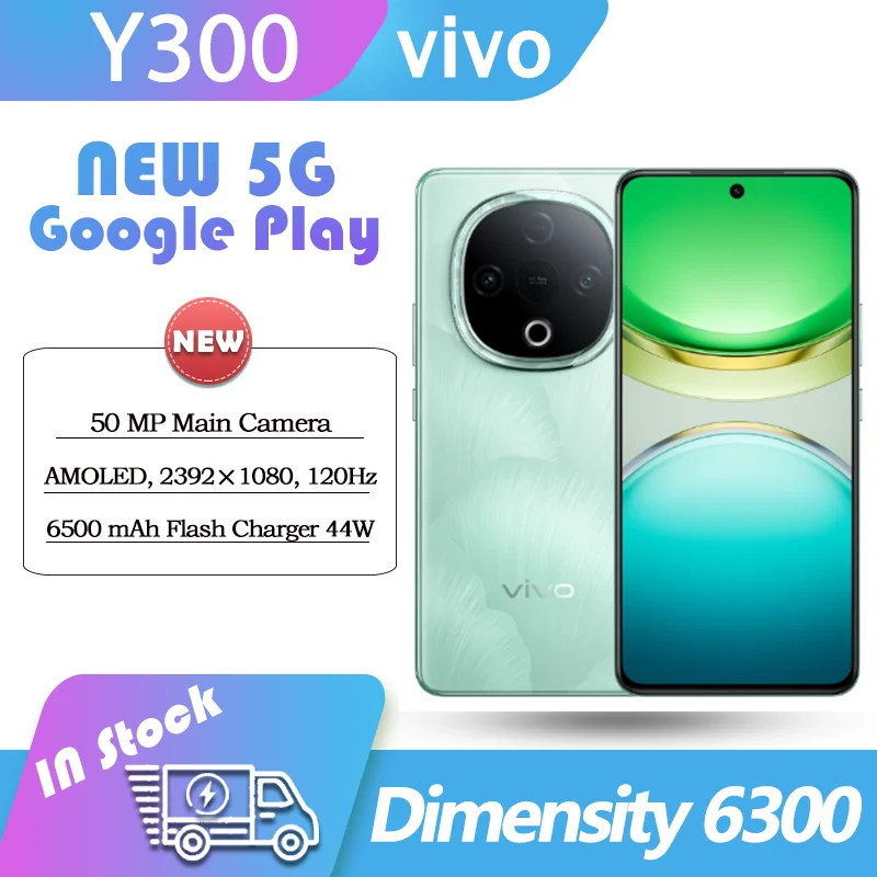 Nouveau vivo Y300 Google Play Dimensity 6300 5G 6.77 AMOLED 120Hz 44W 6500mAh batterie 50MP caméra NFC Google OriginOS5 Android15