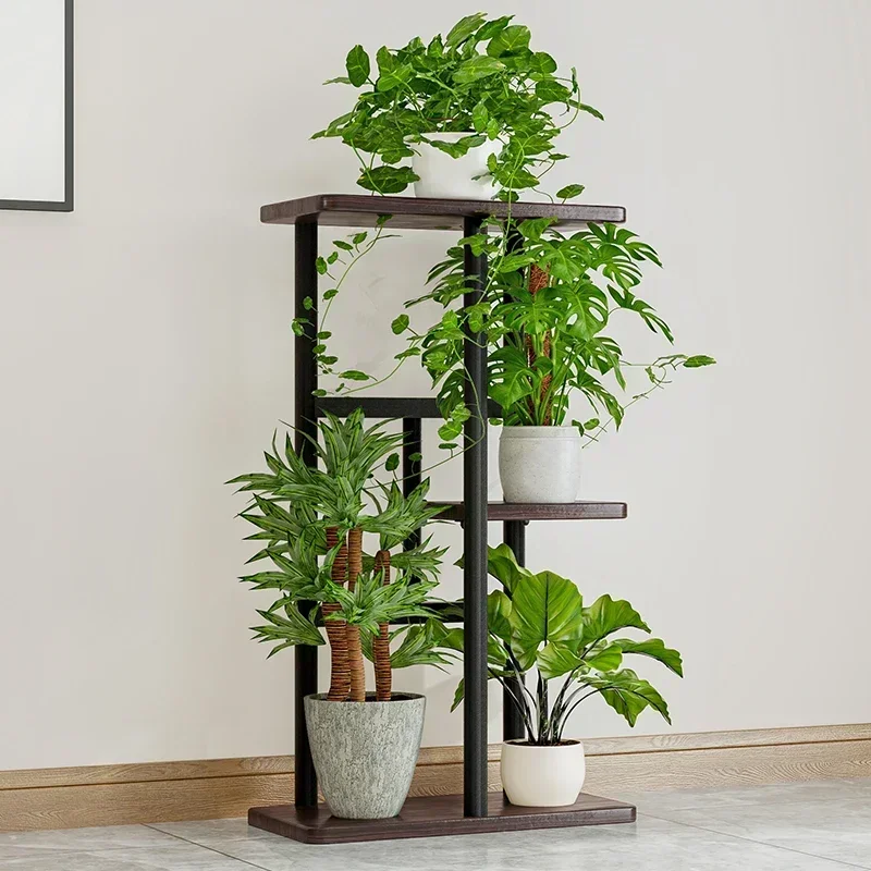 Tiered Outdoor Plant Shelf Rack Wooden Flowers Black Pedestal Plant Shelf Rack Floor Patio Bitki Raflar Balcony Furniture