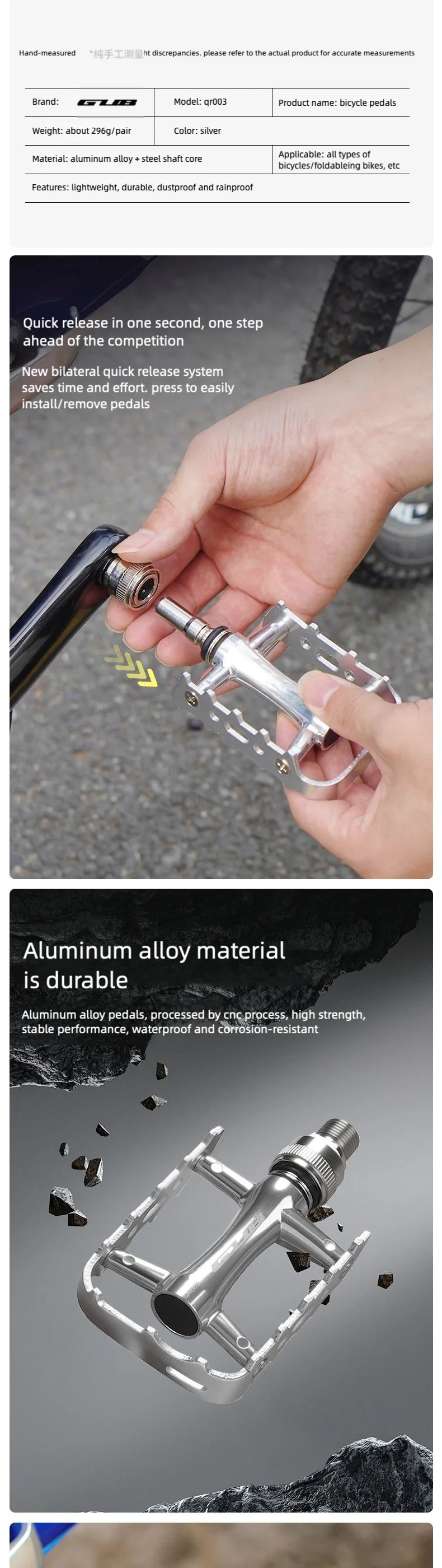 GUB QR003 Fahrradpedal Schnellspanner Aluminiumlegierung Pedal für Mountainbike/Rennrad/Klapprad DU-Lager Rutschfestes Fahrradpedal – Detail 2