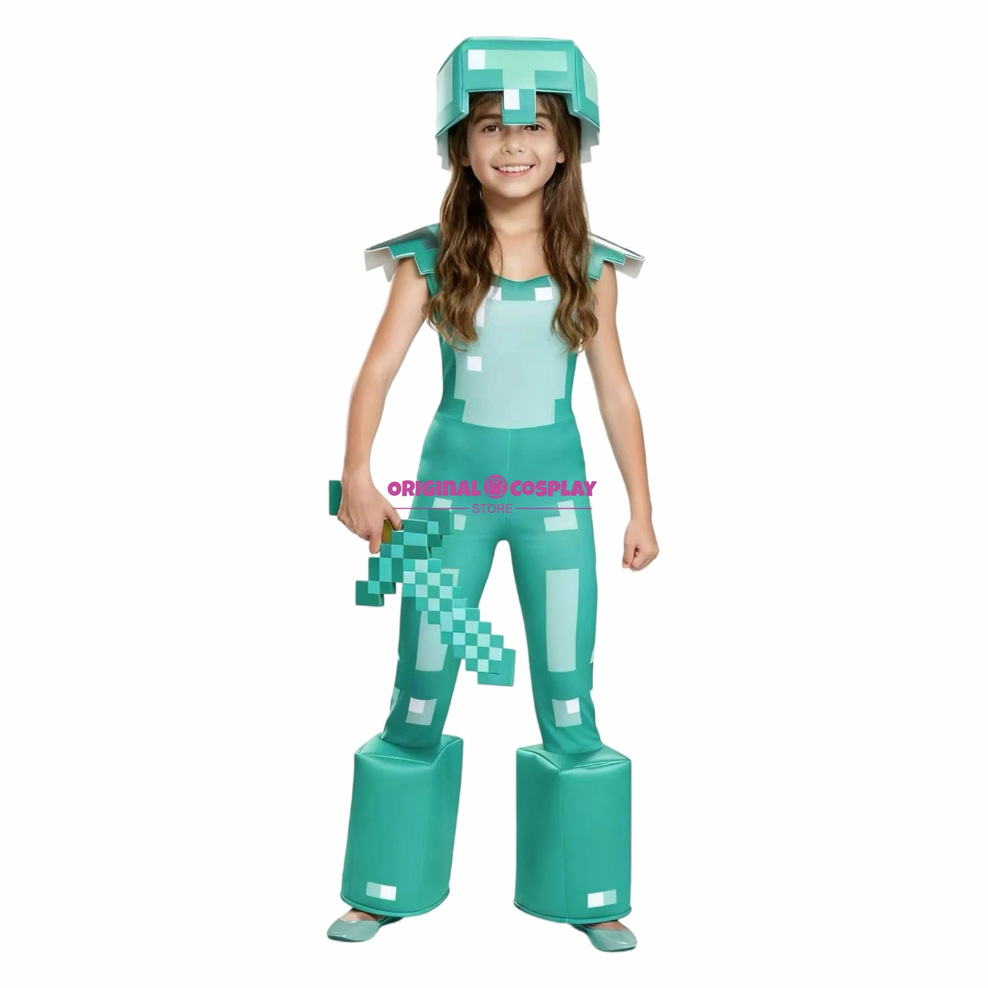 

Child Game World Zombie Costume Toddler Block Creeper Dress Girl Diamond Armor Halloween Dress Up Boys Black Wither Costume