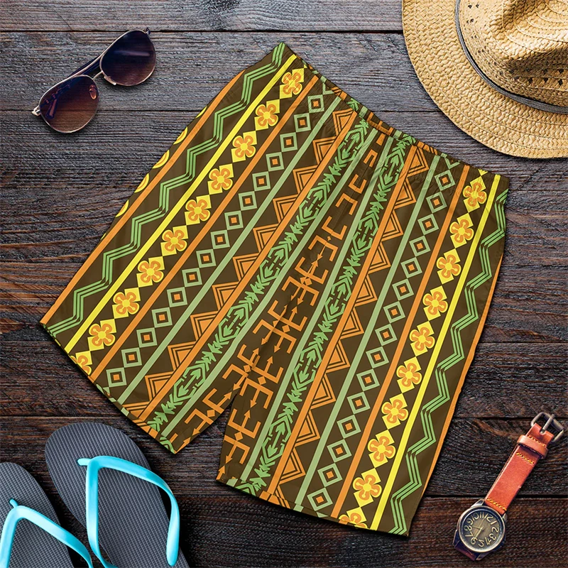 African Ethnic Stripe 3D Printing Men Women Holiday Pants Short Pants Summer Travel Party Hawaiian Beach Shorts Oversized Trunks