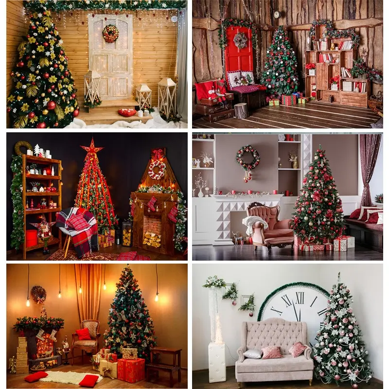 SHUOZHIKE Christmas Backdrops Fireplace Tree Winter Interior Baby Photography Background For Photo Studio Photophone 21522DHY-03