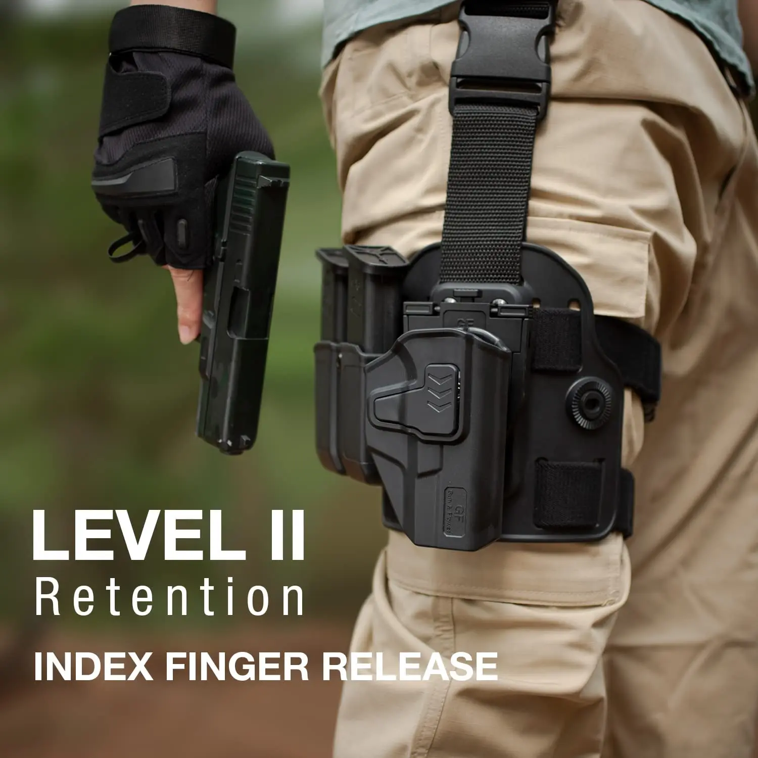 SIG SAUER 220 RH ドロップレッグホルスター ブラック　実銃対応 Sig P320 ドロップレッグホルスター、レベル II 保持人差し指リリース