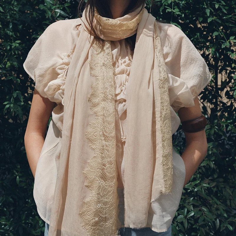 Spring 2025 Women's round Ne ort Sve Embroidered Flower Decorated irt Polyester Fiber 00% Versatile Sle Z