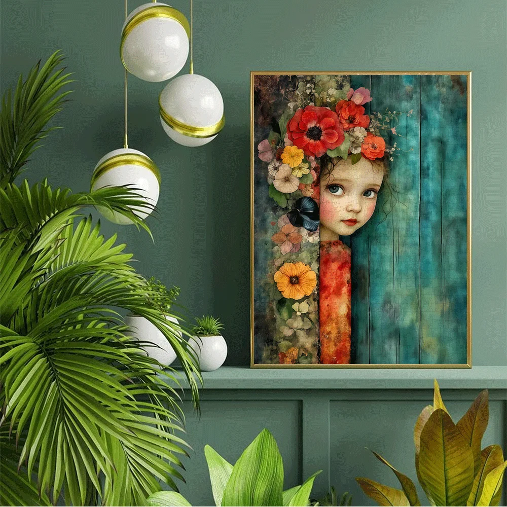 จิ๊กซอว์ภาพเด็กหญิงดอกไม้แอบมองผ่านช่องไม้ 1000 ชิ้น - สีสันสดใส ปริศนาท้าทายสมองสำหรับผู้ใหญ่และครอบครัว งาน DIY