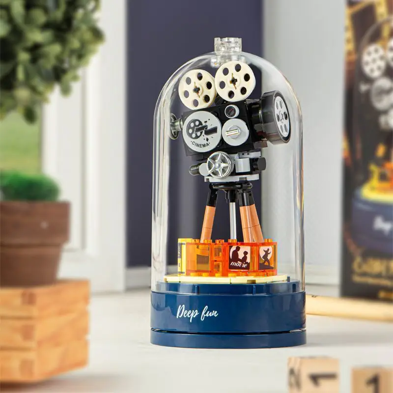 

Vintage time camera video recorder movie screening light music box building block toy birthday gift boy girl assembling ornament