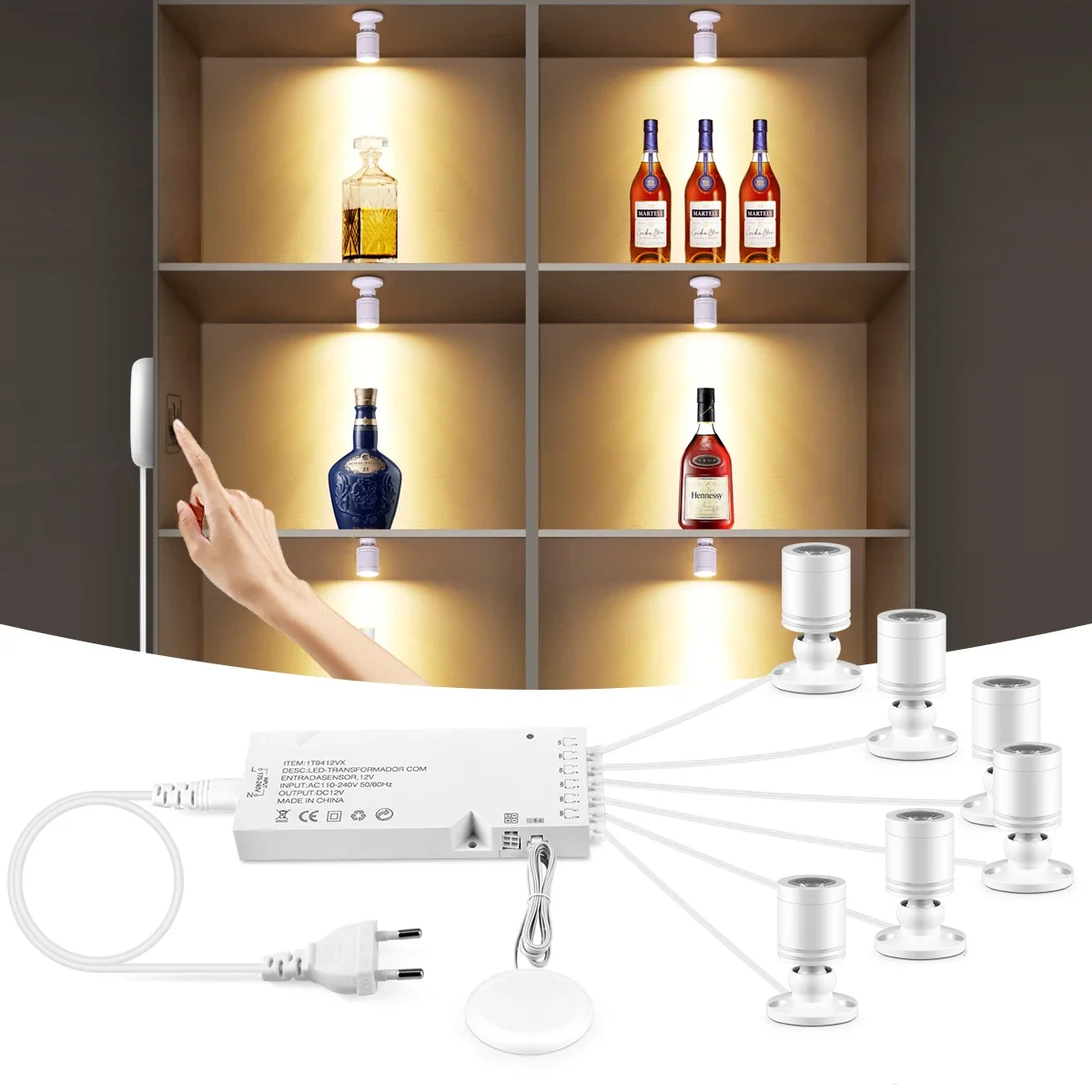 12V LED Cabinet Light W/ Touch Dimmer 3W Ceil Spotlight For Jewelry Shop Showroom Living Room Kitchen Wine Storage Lighting