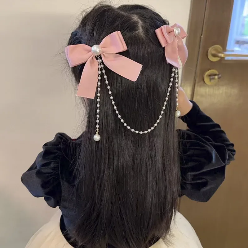 

Childrens Bow Hair Clip Tassel Pearl Hair Clip