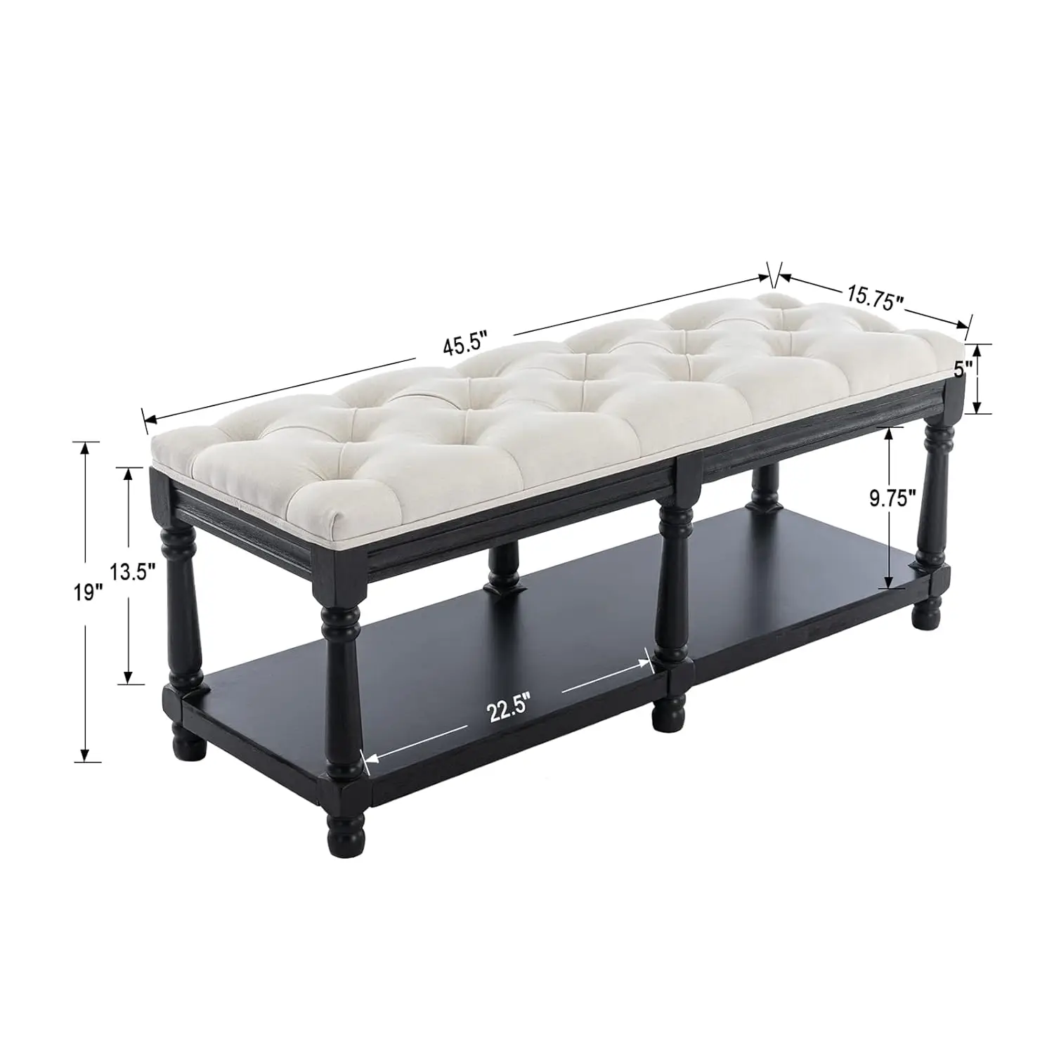 #Farmhouse Storage Bench Wooden Entryway Linen Upholstered Ottoman Button Tufted Bench with Black Legs for Bedroom, Customized