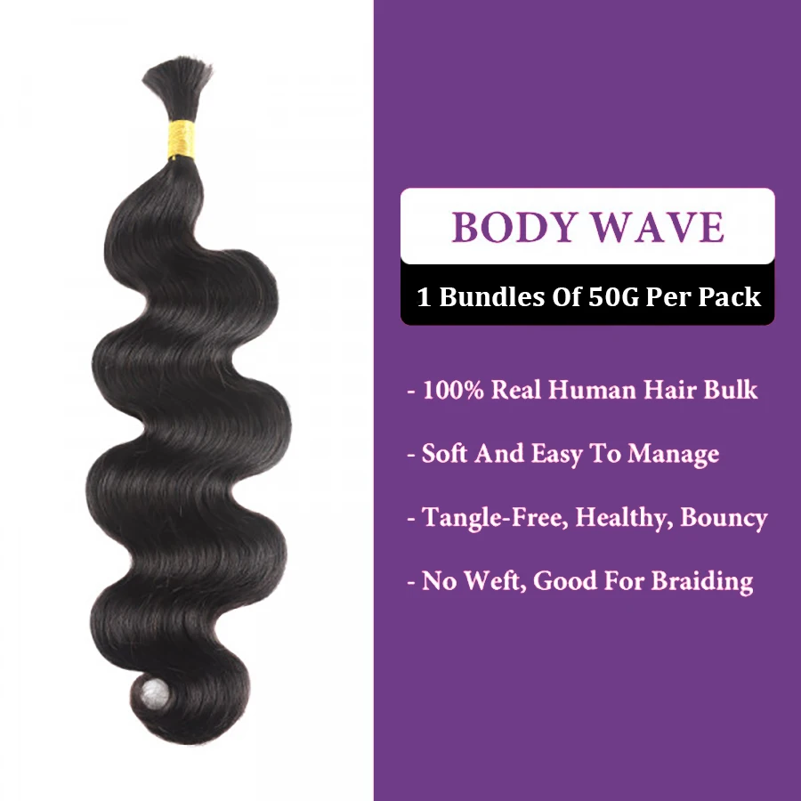 Extensions de cheveux humains bouclés brésiliens pour tresses Boho, vague de corps en vrac pour tressage, sans trame, 10A