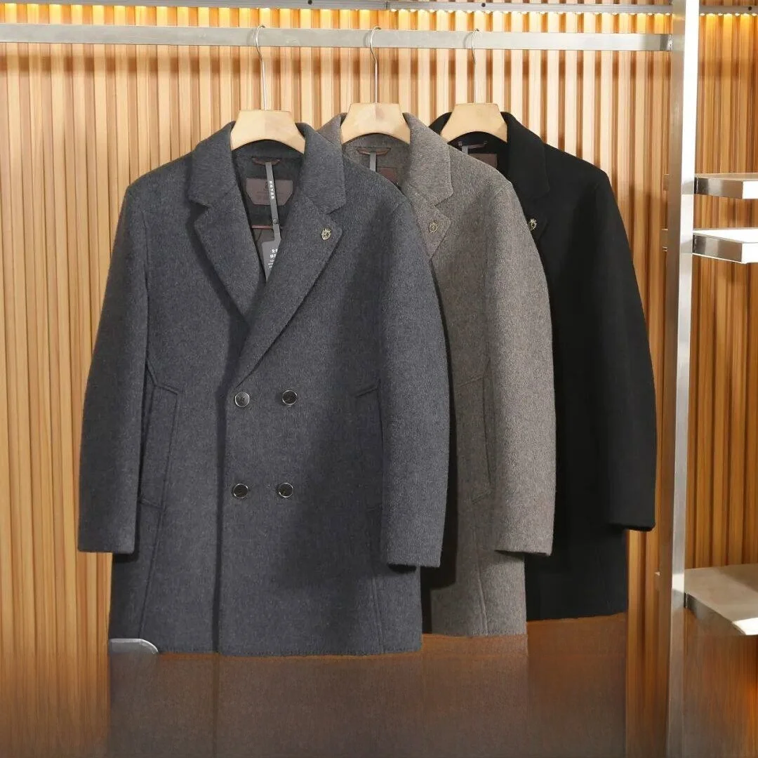 

Men's Mid-Length Woolen Coat Pure Color Warmth High-End Autumn Winter Thiened Busin Sle Long Sve down Jaet