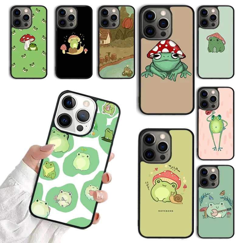 Funda de teléfono estética Cottagecore de rana de dibujos animados para iPhone 17 Air 16 15 14 13 12 11 Pro Max Plus Max