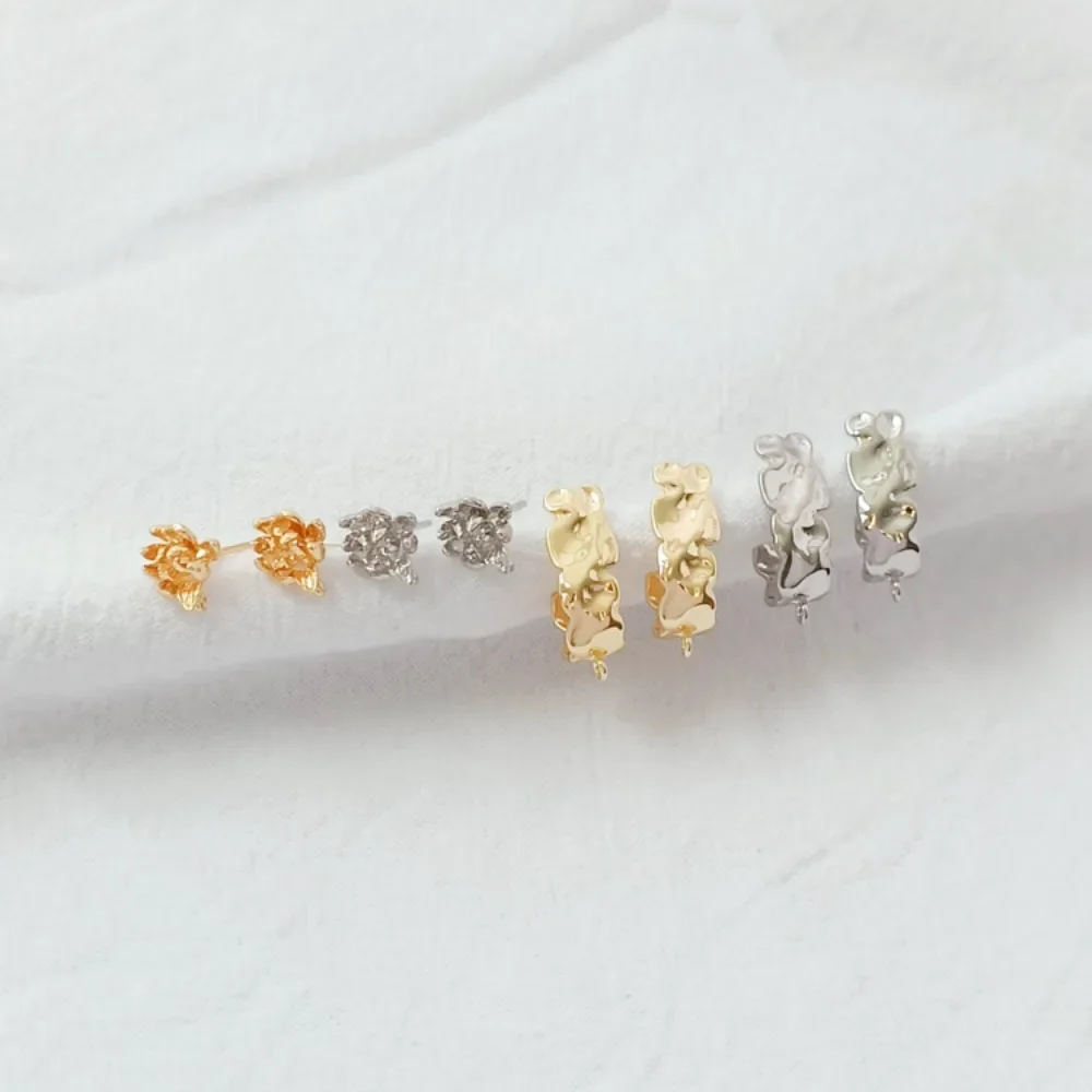 

14K Gold-plated J-shaped Small Flower Earrings with Pendant Rings, S925 Ear Needles, Diy Earrings, Pendants, Stud Accessories