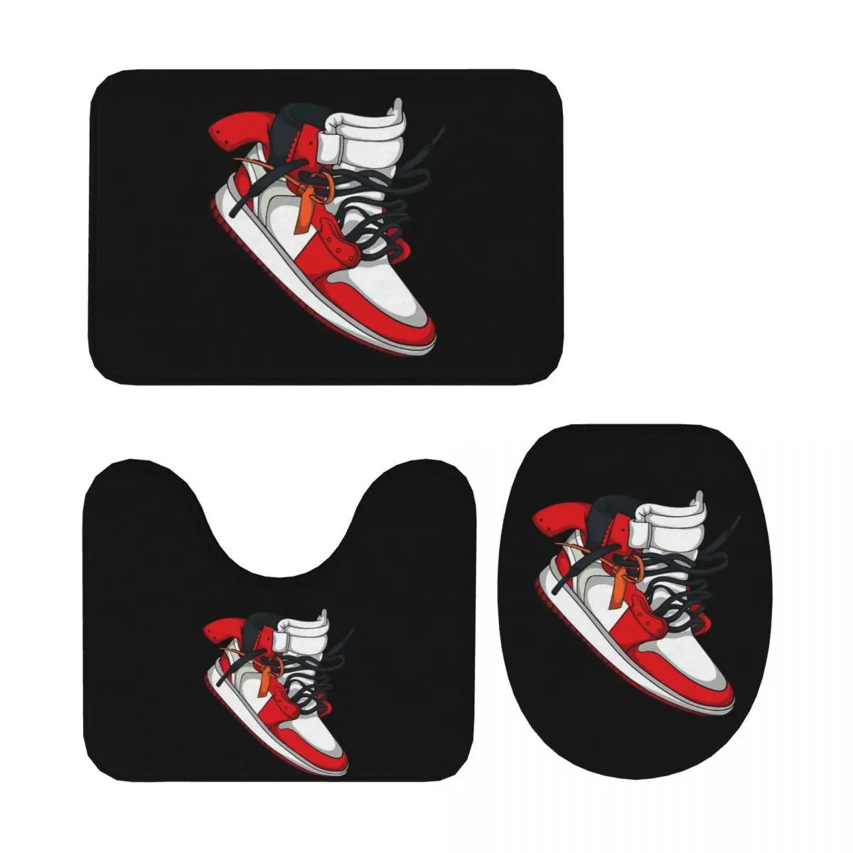 

Sneaker Hype 3 Piece Bath Mat Bathroom Set Toilet Lid Cover Home Decor Non-Slip Carpet Floor Rug