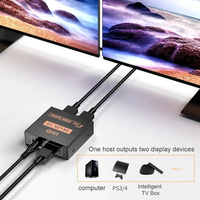 4K*2K HDMI Splitter 1 in 2 out HDMI Video Distributor 1x2 1x4 for 1 Source to 2/4 Screens Duplicate Display PC Monitor Projector