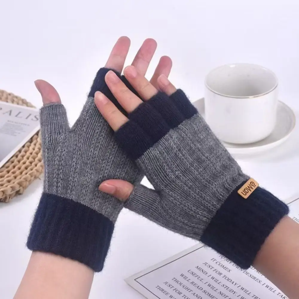 Trendy Thicken Knitted Gloves Thermal Women Men Half-finger Gloves Winter Warm Gloves