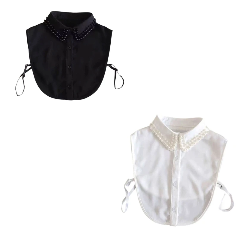 573B Elegant False Collar Jeweled Pearls Detachable Falase Collar Luxurious Shawl for Women Fashion Stitching